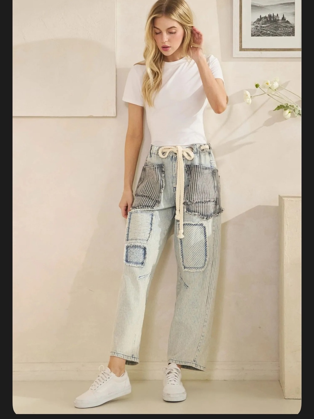 Oli & Hali Light Blue Patchwork Women’s Jeans with Rope Tie Waist